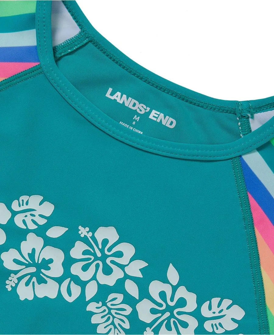 Lands' End Детский купальник-тройка с длинными рукавами, устойчивый к хлору, с защитой от солнца, шорты-боксеры — фото 2