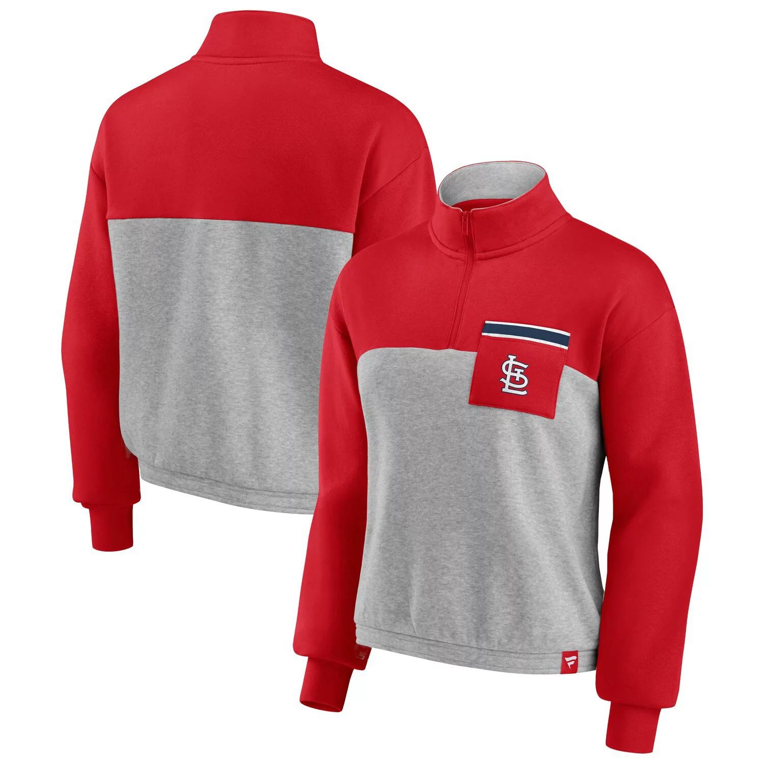 

Женский топ Fanatics Branded Red/Heather Grey St. Louis Cardinals Iconic с застежкой-молнией на четверть талии Fanatics