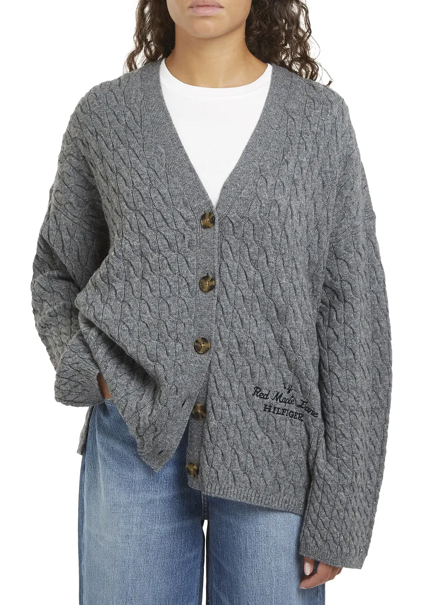 

Кардиган Tommy Hilfiger "WOOL BLEND CABLE V-NK CARDI", с узором "косы", серый