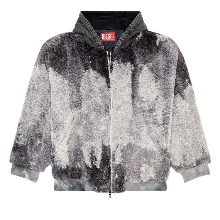 

Куртка Diesel S-Depla Tie-Dyed Teddy Jacket With Denim Hood Grey, серый
