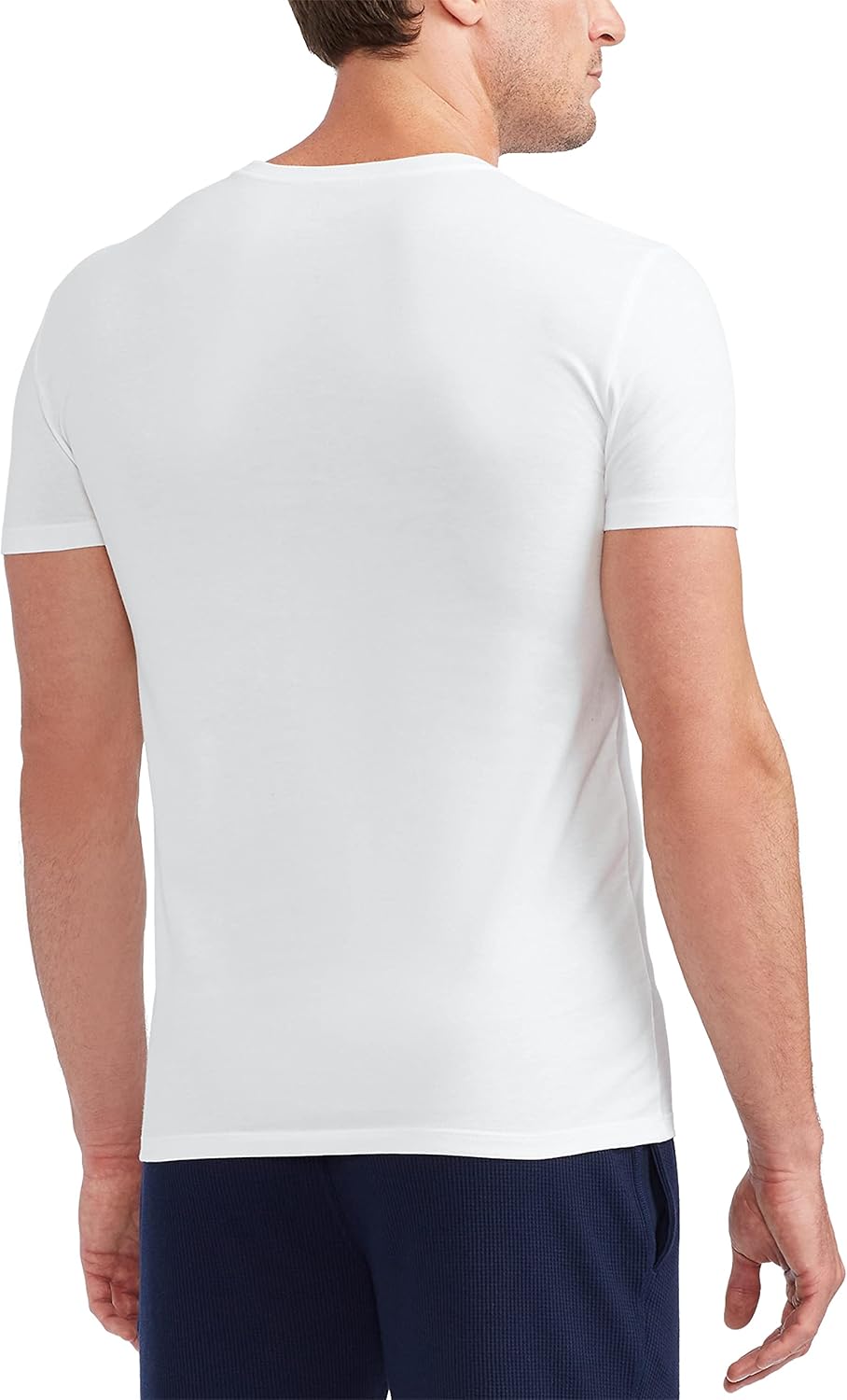 POLO RALPH LAUREN Мужская классическая майка с влагоотводящим эффектом, 3 штуки, экипаж, White/Navy - 3 Pack — фото 3