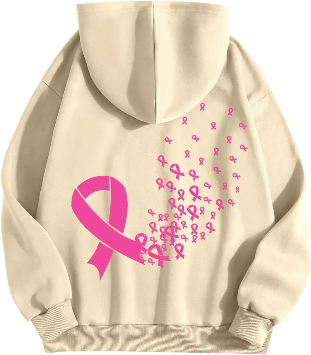 Женская худи с карманом, Pink Ribbon, осведомленность о раке груди, Beige — фото 4