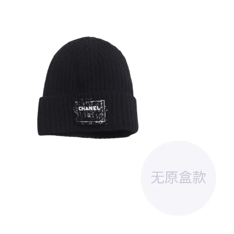 CHANEL Cashmere Beanies Unisex Marine Blue/Black/White