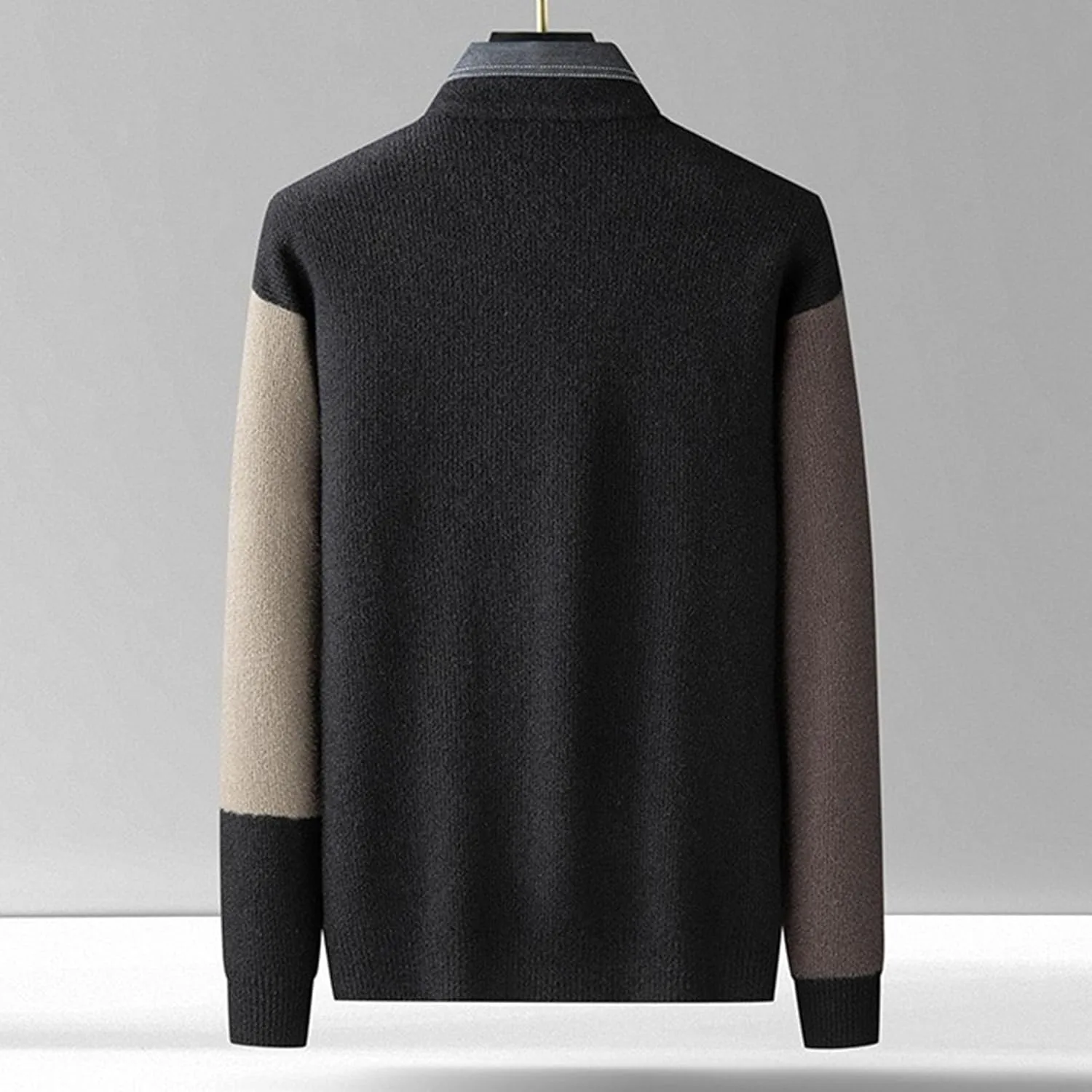 Мужской фейковый двухслойный вязаный свитер Slim Fit — фото 3