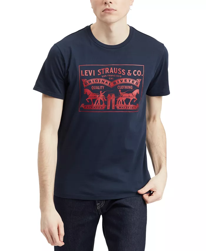

Мужская футболка с принтом 2-Horse, классический крой, круглый вырез Levi's, синий