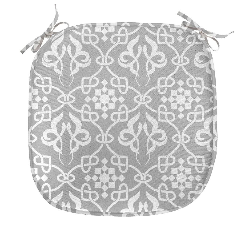 

ABAKUHAUS Подушка для обеденного стула в ирландском стиле, плитка с королевскими цветочными изгибами, декоративная водонепроницаемая подушка с ремнями для кухонных сидений, 40 см x 40 см, серый и белый