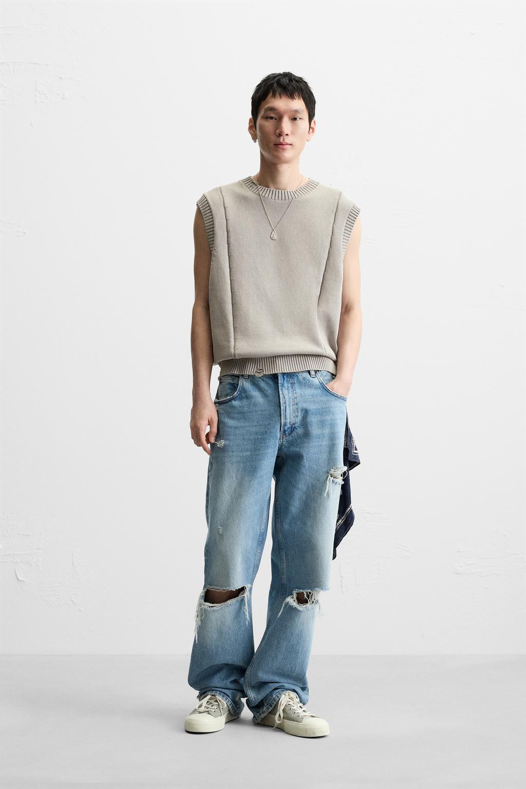 

Вязаный жилет с лестничным стежком ZARA, цвет Pearl grey