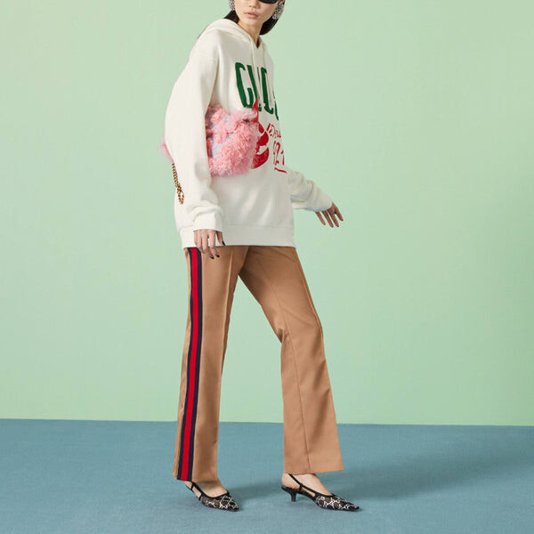 Толстовка (WMNS) Gucci Cotton jersey hooded sweatshirt with Gucci Depuis 1921 cat print 'White', белый — фото 4