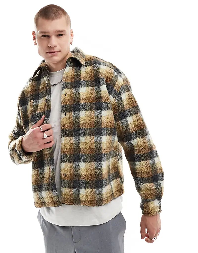 

Рубашка свободного кроя в стиле 90-х в нейтральную клетку - ЖЕЛТАЯ ASOS DESIGN
