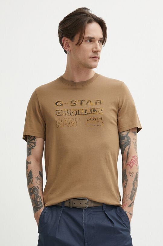 

Хлопковая футболка G-Star Raw, коричневый