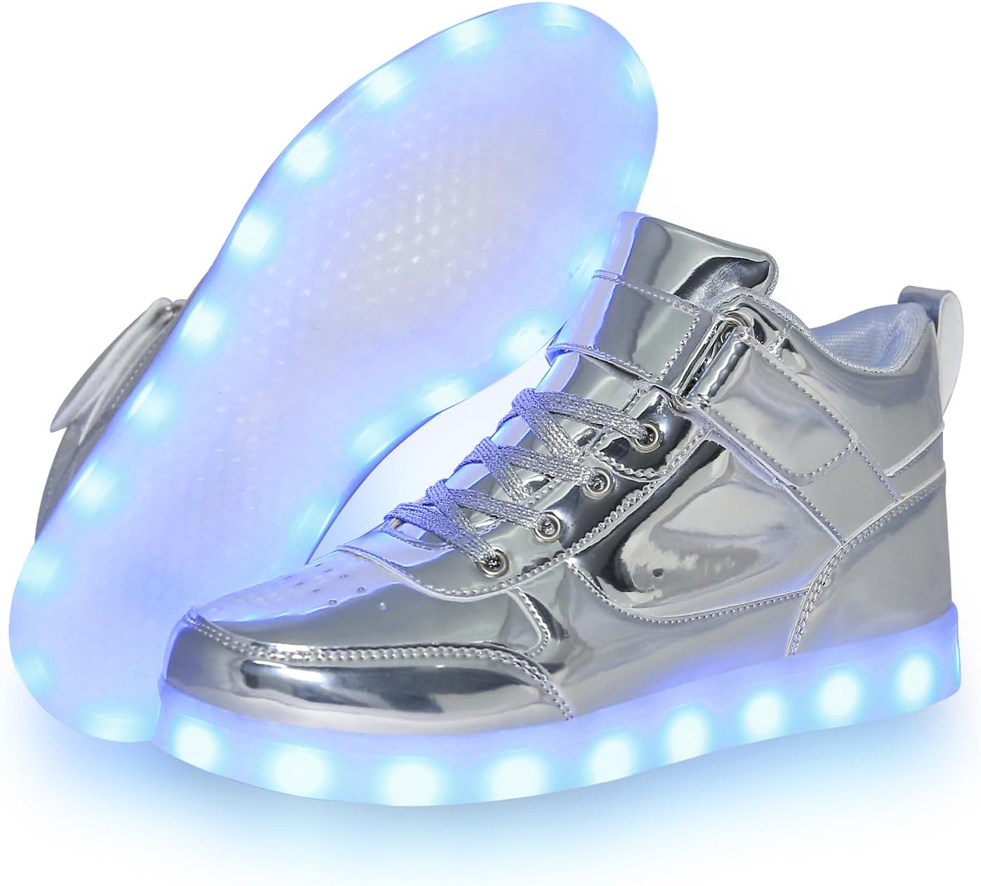 

Унисекс-кроссовки YuanRoad с подсветкой LED и USB-зарядкой, светящиеся светодиодные кроссовки, Silver High Top