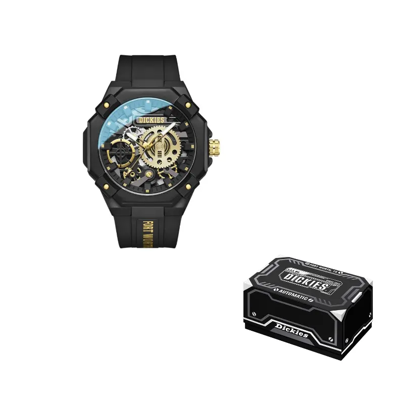 

Dickies Часы Wrist Watch Quartz Movement Silicone Strap White Dial Men's Watch, 240U60LYXCL-575P1-1GSY Black Gold Dial