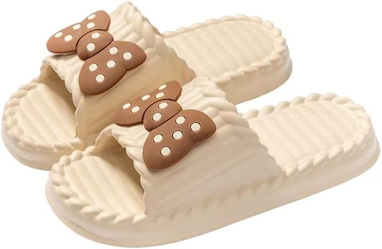 

Тапочки DMMWCX для женщин с милым бантом, домашние платформенные тапочки с мягкой подошвой, нескользящие пляжные сандалии, бежевый