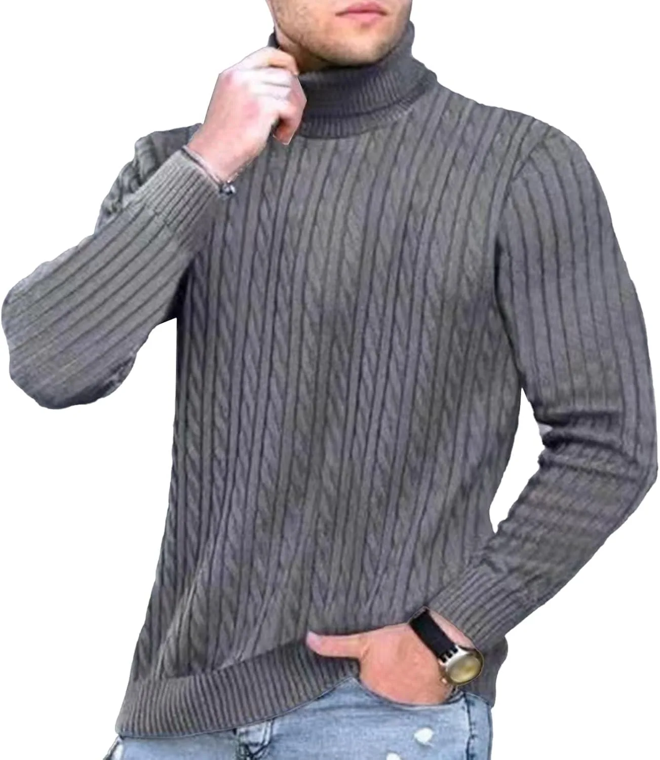 Толстовка с воротником-стойкой для мужчин Casual Twisted Knitted Pullover Sweaters Slim Fit — фото 2