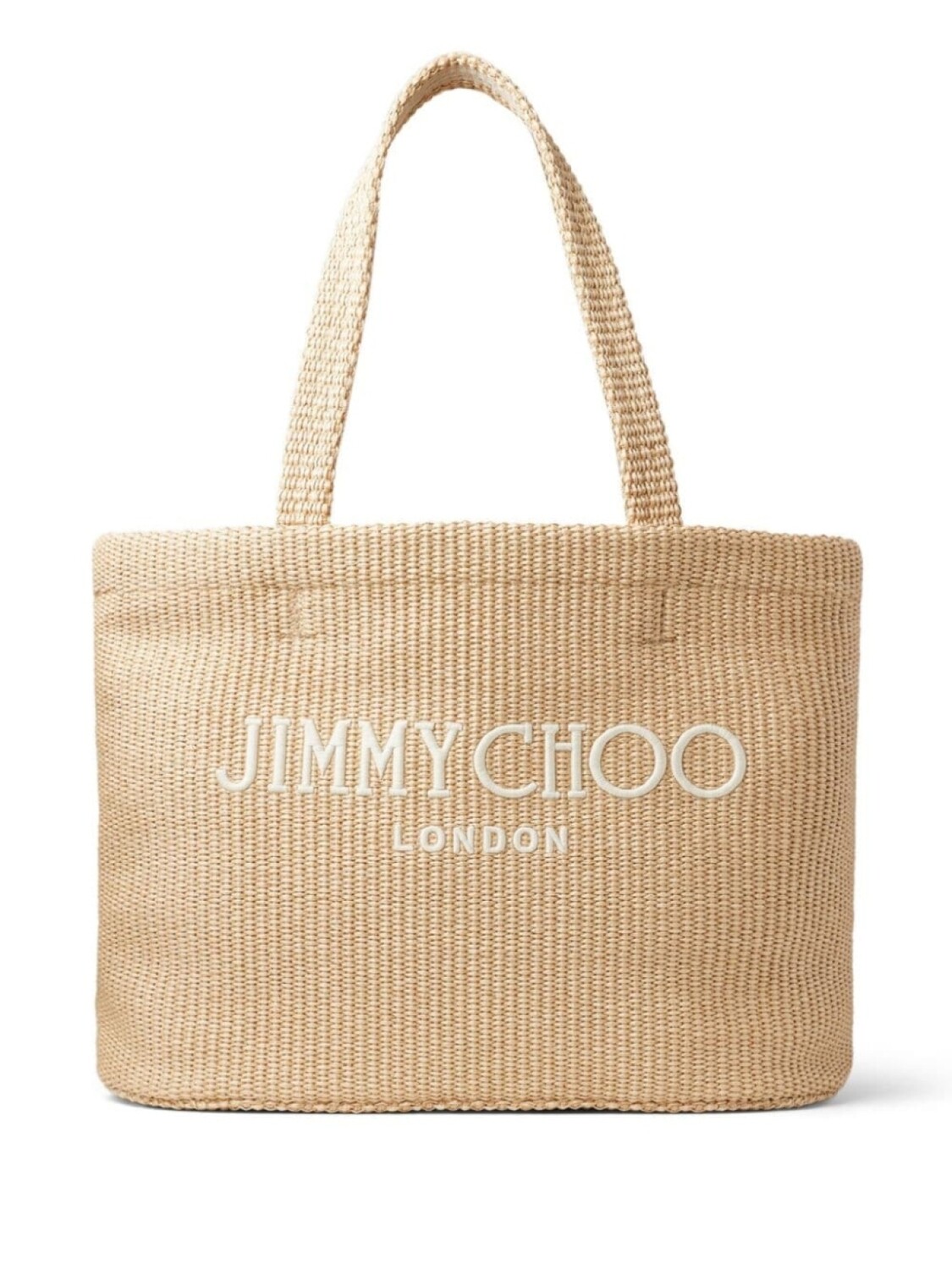 

Пляжная сумка Jimmy Choo из рафии с вышитым логотипом, нейтральный цвет