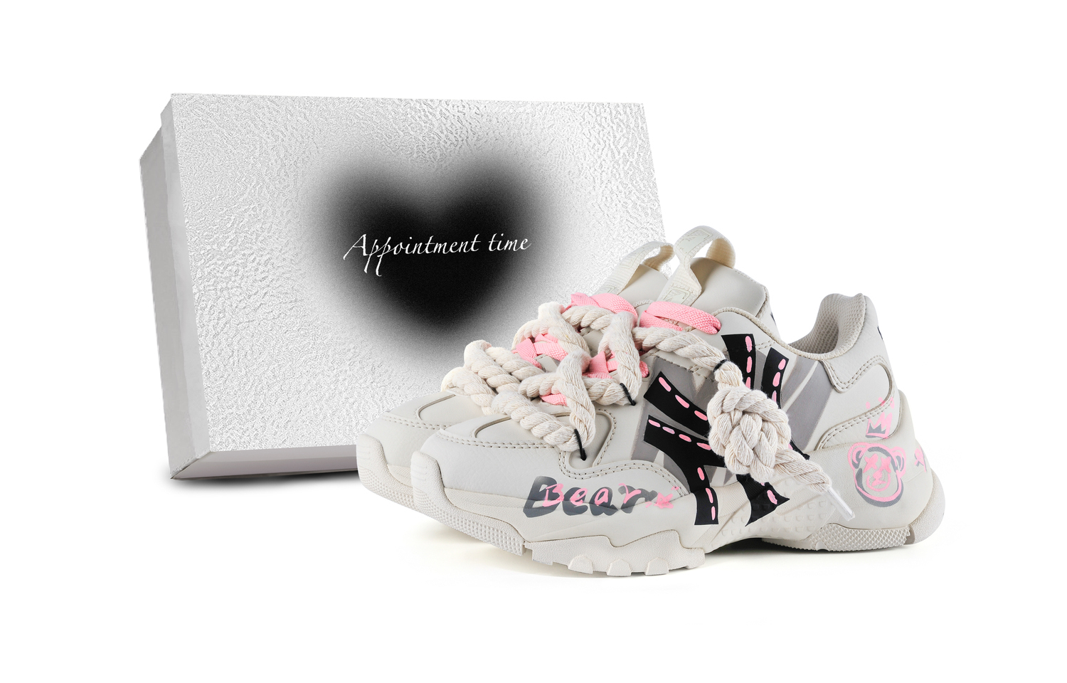 

Большие мячи chunky нескользящие износостойкие низкие chunky кроссовки unisex MLB, бежевый/розовый/черный