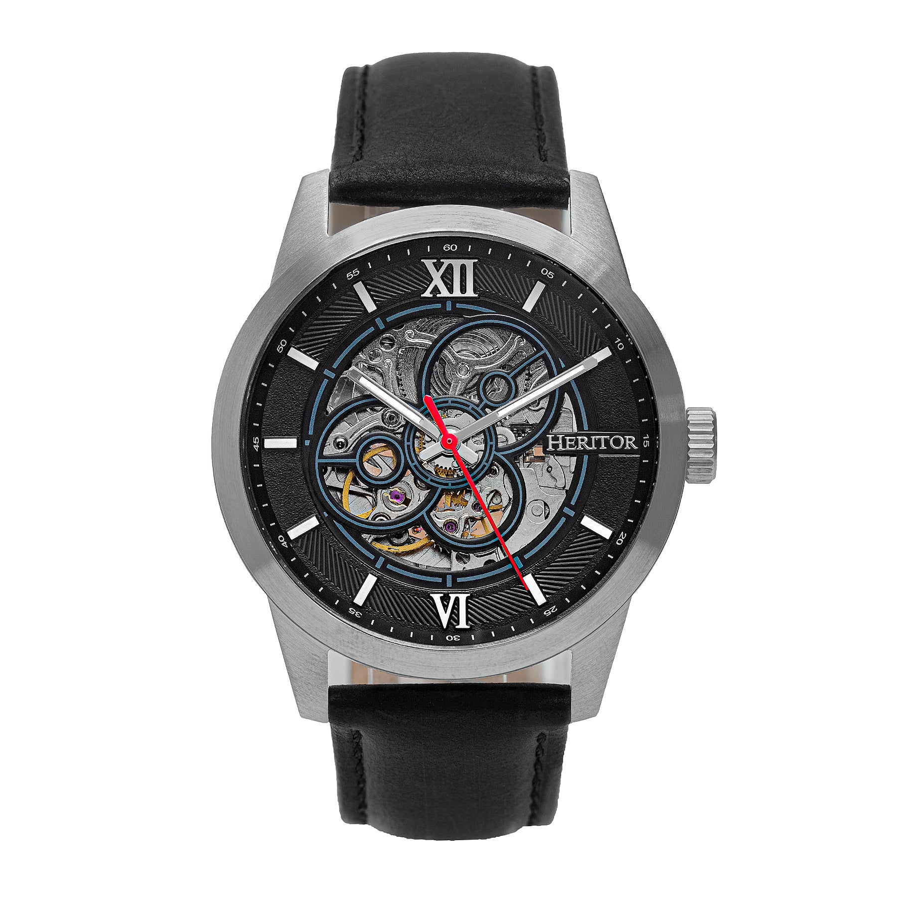 

Часы-скелетоны Jonas с кожаным ремешком Heritor Automatic, серебряный