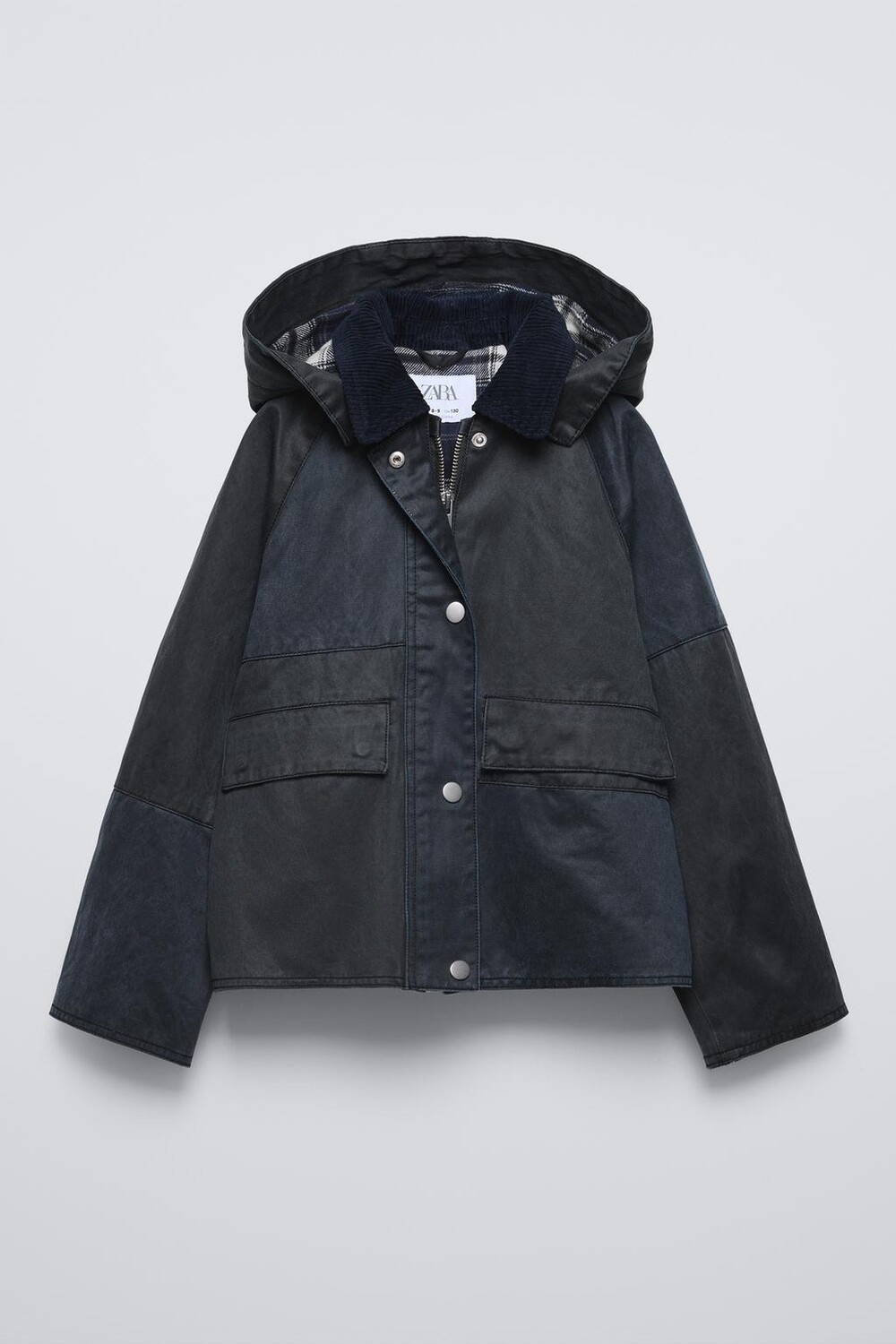 

Вощеная куртка с капюшоном ZARA, синий