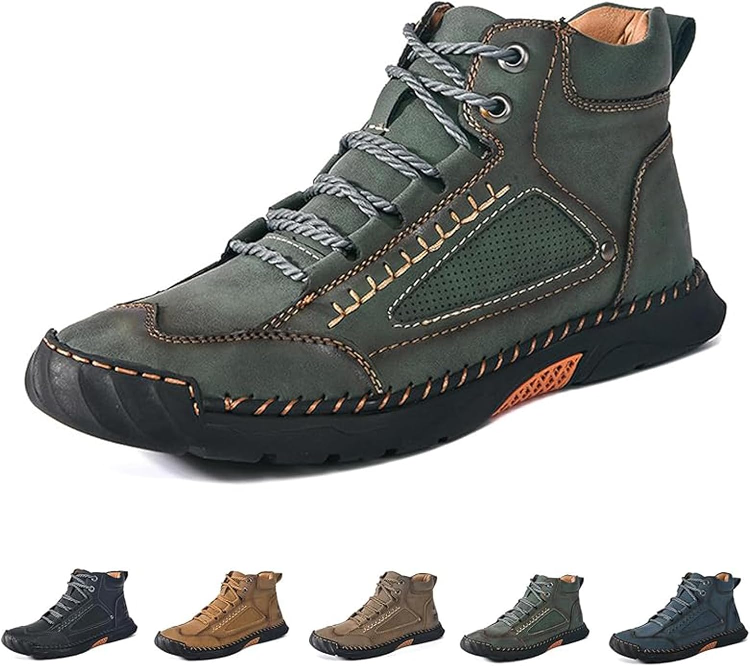 

Мужские удобные кожаные ботинки ручной работы - водонепроницаемые, с поддержкой свода стопы и снижением давления Generic, зеленый