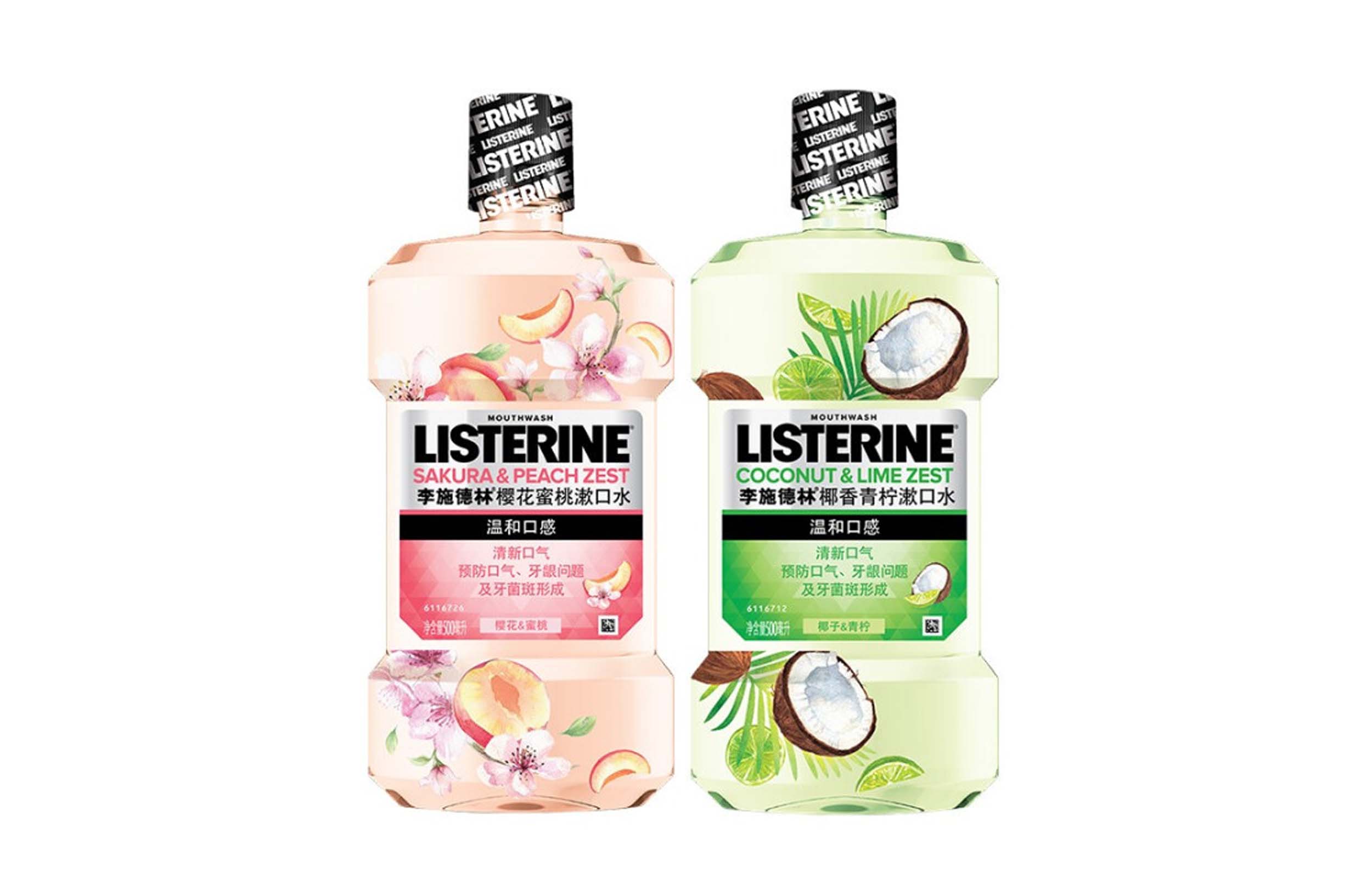 

Listerine Ополаскиватель для полости рта Cherry Blossom Peach Coconut Lime освежающий дыхание и удаляющий зубной налет 500мл+500мл