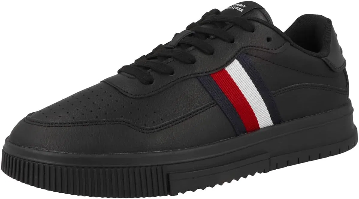 Мужские низкие кроссовки Tommy Hilfiger Supercup с кожаными полосками, Black Triple Black — фото 4