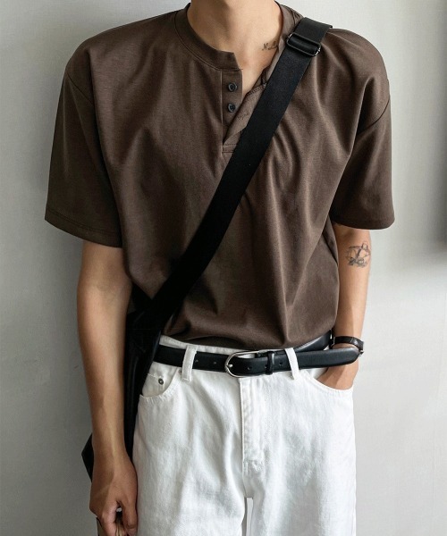 

Футболка-поло с коротким рукавом, воротник-стойка, трикотаж COSYHARU, темно-коричневый