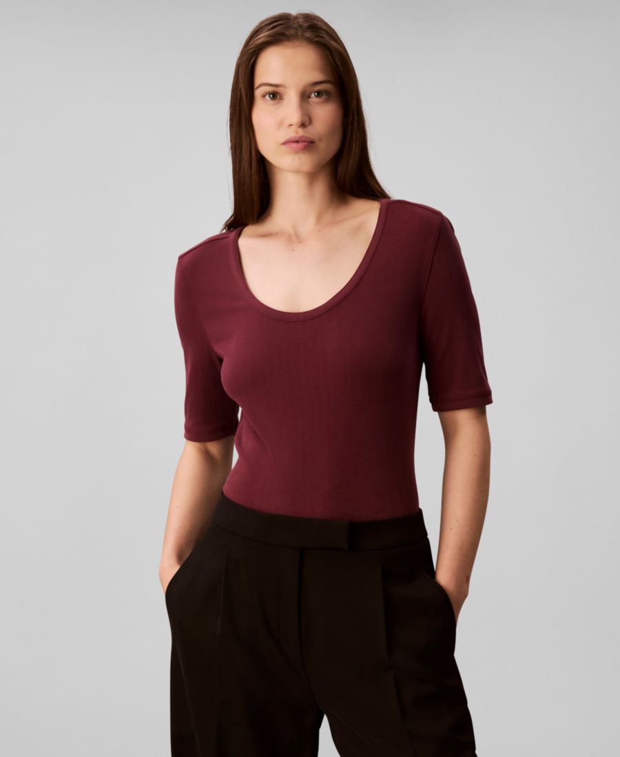 

Женская ребристая футболка с вырезом-лодочкой Calvin Klein, Tawny Port