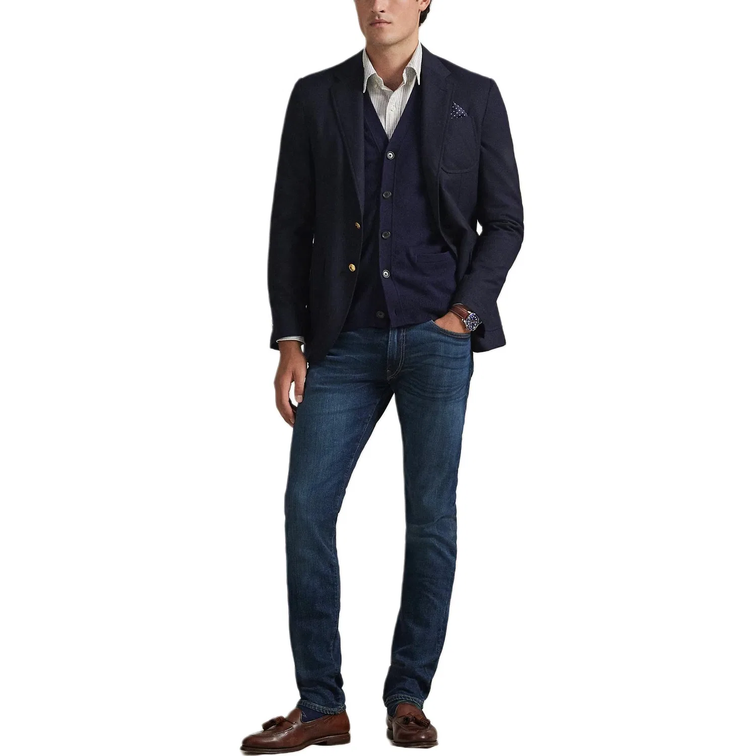 Кардиган из шерсти с вышитым логотипом Polo Ralph Lauren, Hunter Marine Blue — фото 2