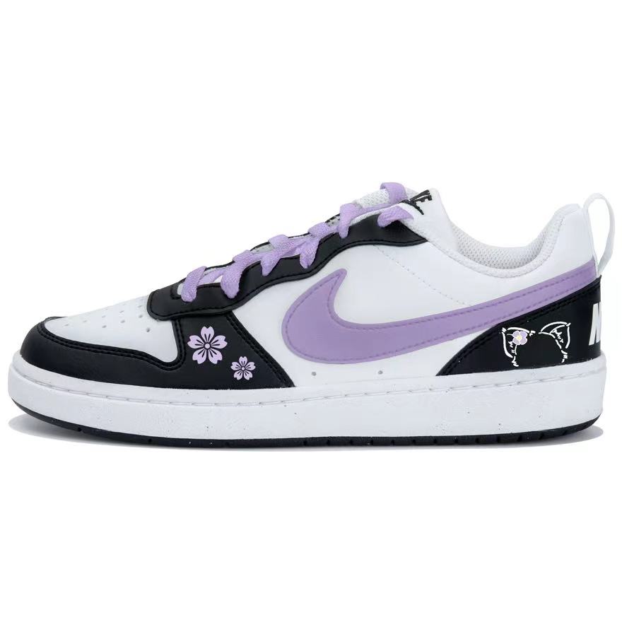 

Court Borough Black Cherry Purple Meow Low top детские скейтборд кроссовки Black White Purple для подростков Nike, белый/черный/фиолетовый