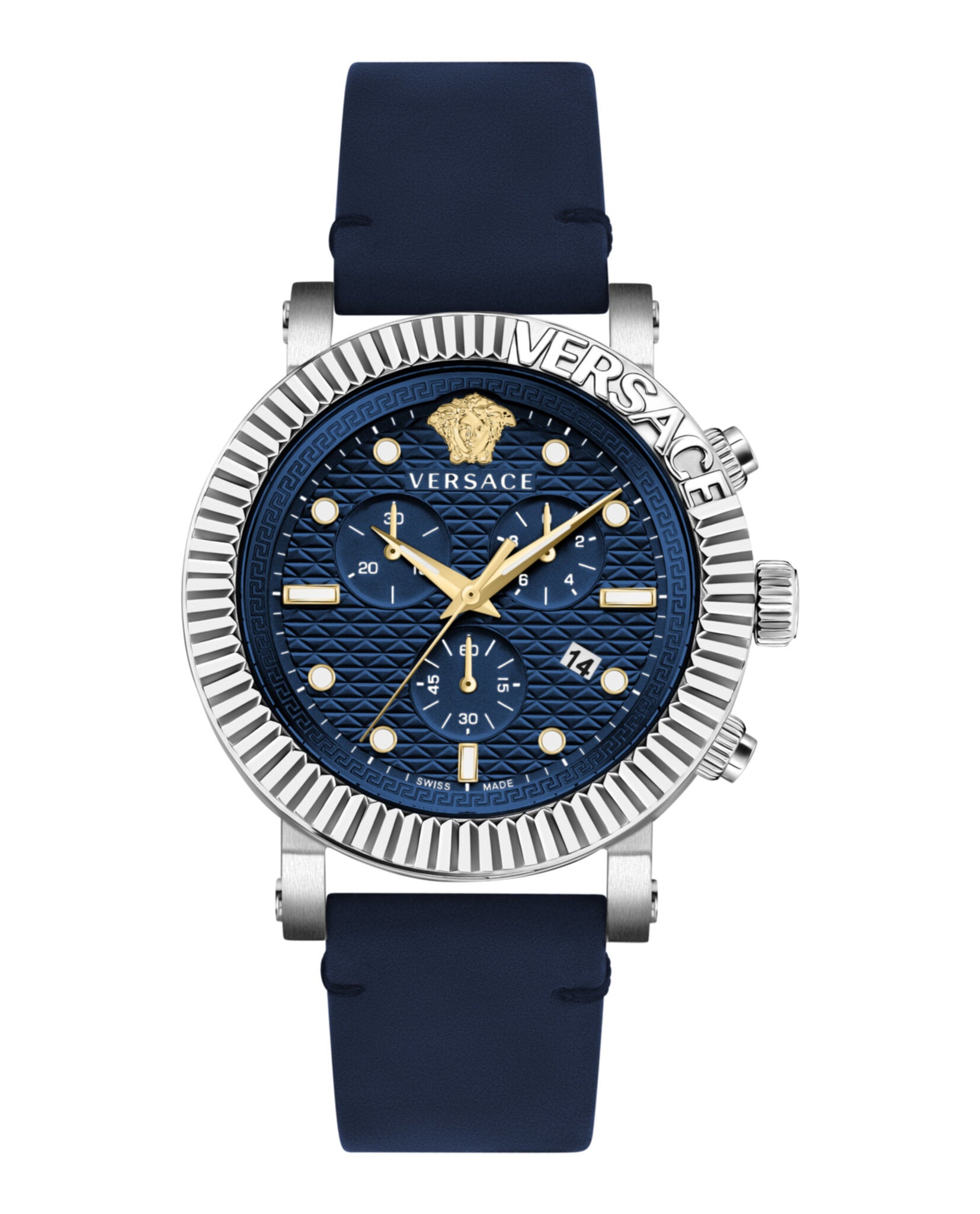 

Классические кожаные часы V-Chrono Versace, цвет blue/stainless steel/blue