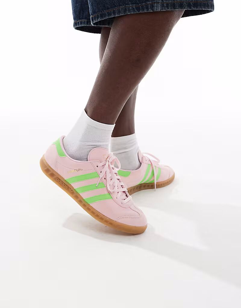 

Кроссовки Adidas Originals Hamburg розового и зеленого цвета
