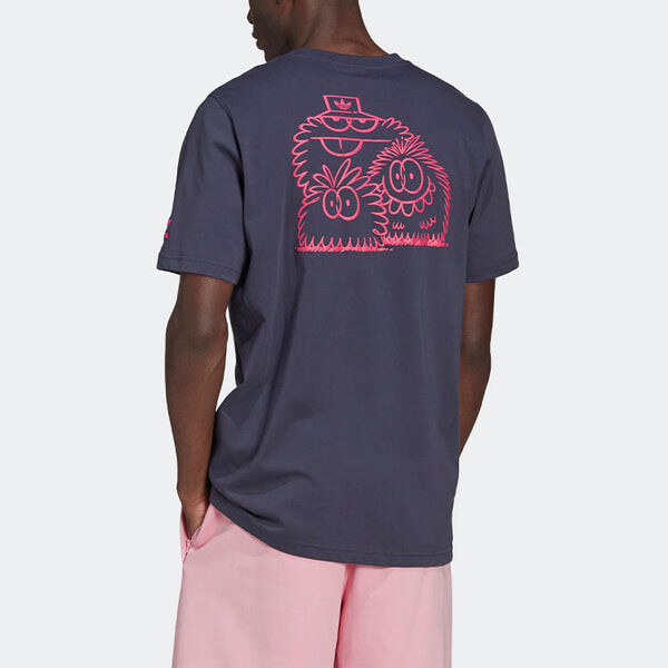 Футболка adidas originals Kevin Lyons Tee Back Cartoon Pattern Printing Round Neck Casual Short Sleeve Couple Style Navy Blue, синий — фото 3