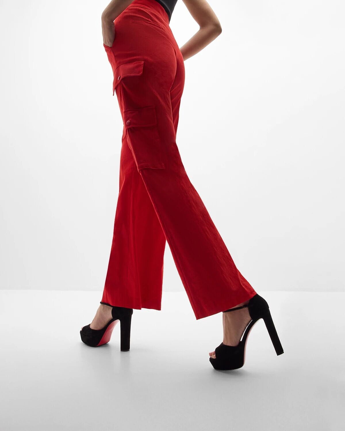 Сандалии Sandaloo на платформе с красной замшей и подошвой Christian Louboutin, цвет Black — фото 3