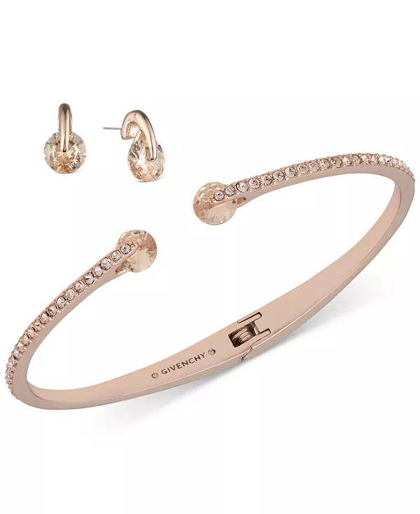 

Комплект из двух цветных браслетов-манжет с плавающими кристаллами и серег-гвоздиков Givenchy, pink