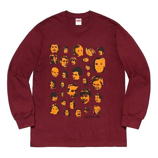

Футболка fw19 week 1 faces l/s tee human face printing long sleeves red Supreme, красный