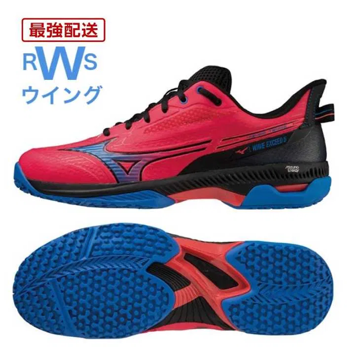 Унисекс кроссовки для тенниса «Wave Exceed 5 OC» от Mizuno, Coral X Blue X Black