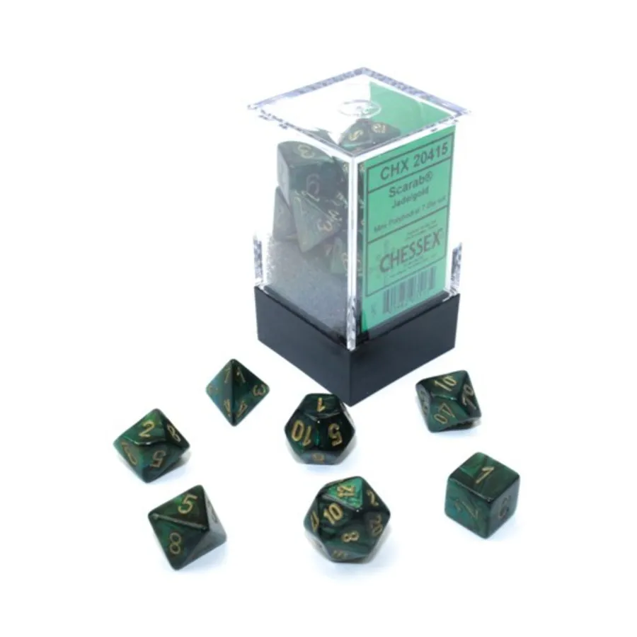 

Мини-набор Poly — нефритовый скарабей с золотом (7), Dice - Miniature 10mm & 5mm (Chessex)