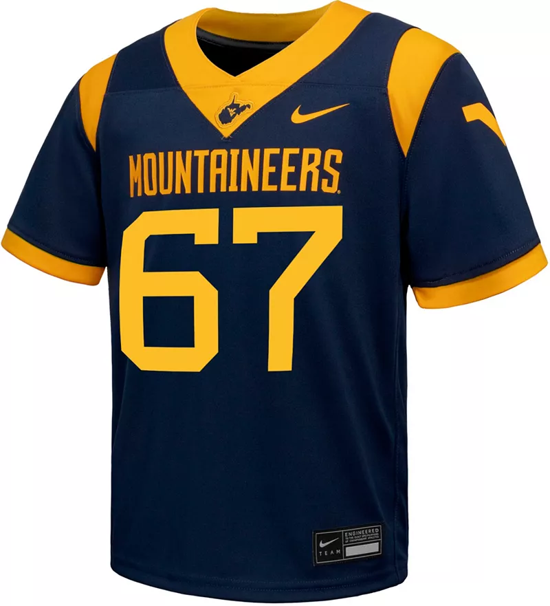 Домашняя футбольная майка Nike Toddler West Virginia Mountaineers #67 синяя реплика — фото 2