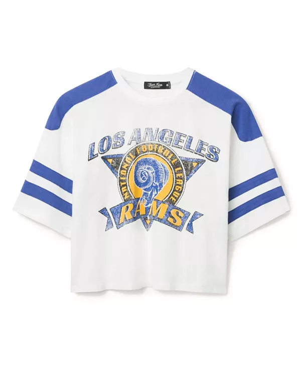 

Женская укороченная футболка в полоску с символикой команды «Лос-Анджелес Рэмс» из НФЛ. Junk Food Clothing, белый