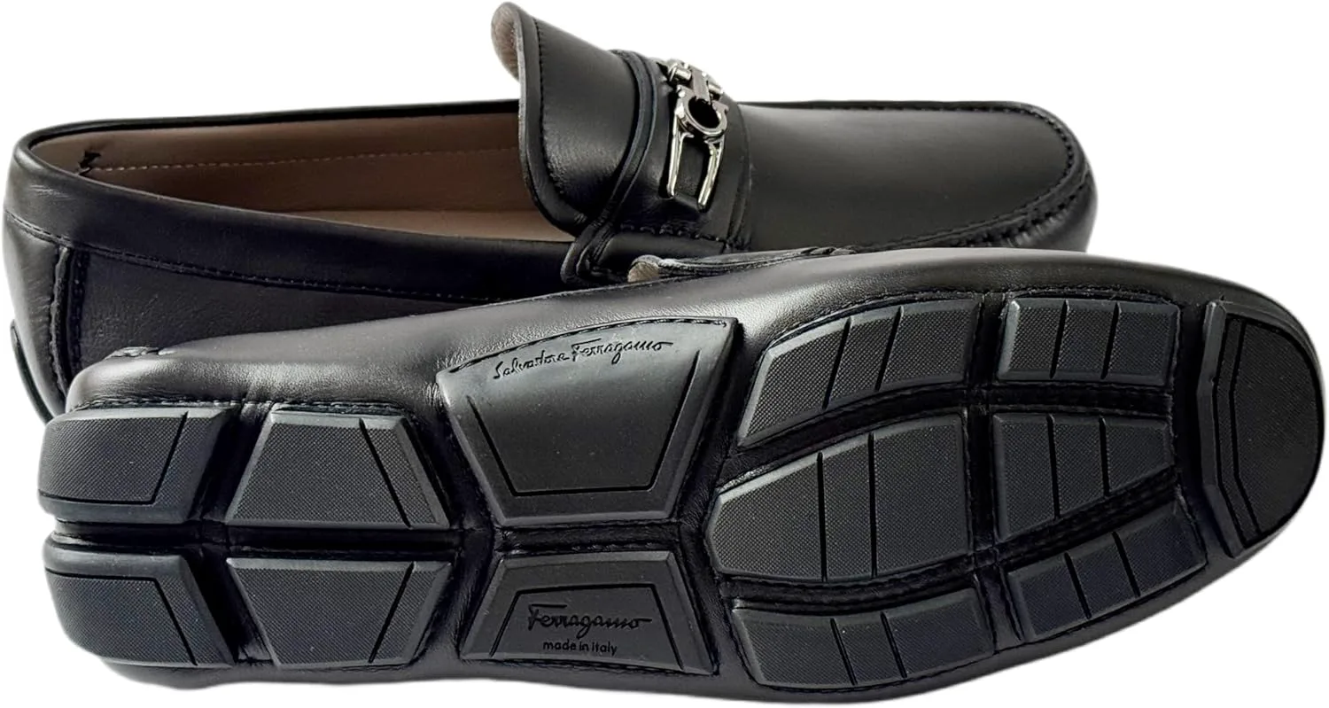 Мужские лоферы Ferragamo Lagos Gancini Bit, черная кожа, водители, классические без шнурков (Salvatore), черный — фото 4