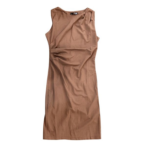 

Элегантное платье для офиса женское без рукавов с круглым вырезом Inspire Chic, Brown