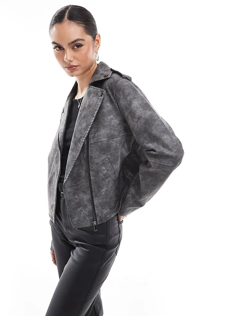 

Байкерская куртка из искусственной кожи черного цвета Lovedrobe