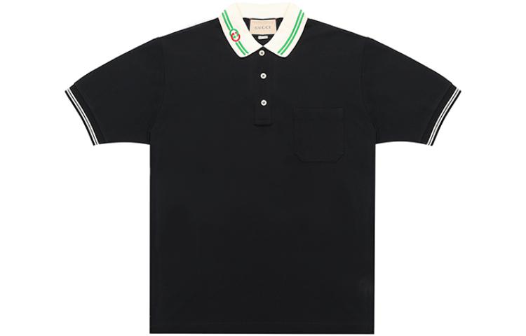 Футболка-поло GUCCI Мужская, хлопок пике, узор Interlocking G, черный — фото 3