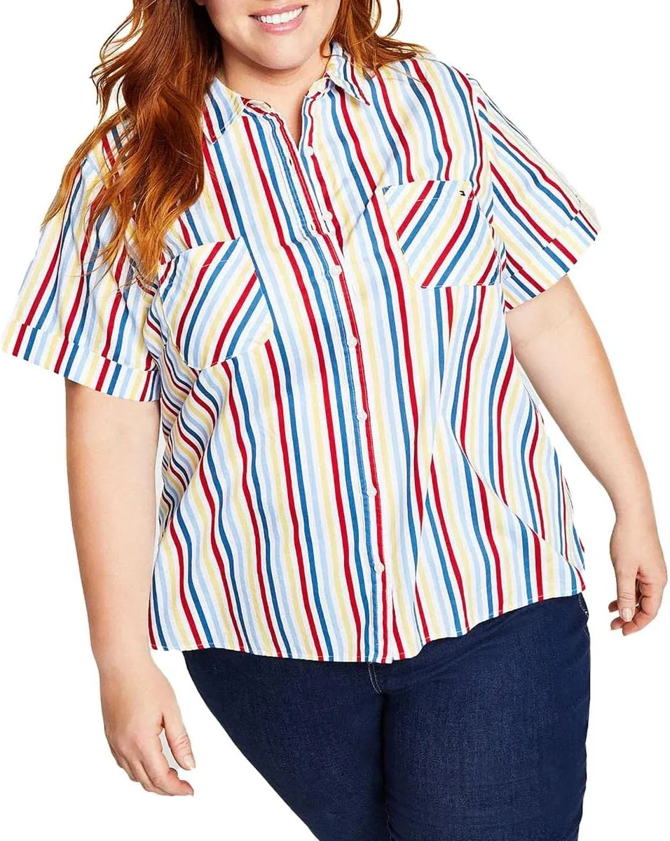 Блуза с полосками, классическая, Tommy Hilfiger, разноцветная полоска