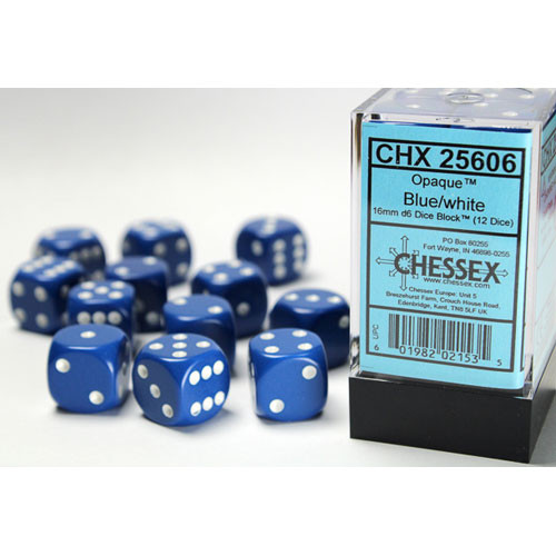 

Аксессуары Chessex Chessex 16mm d6 Set: Opaque - Blue w/White (12)