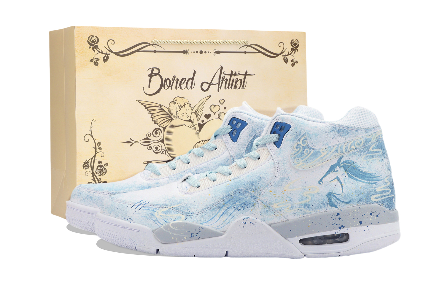 

Nike Кроссовки Flight Legacy Jiang Immersed Moon Cushioning, износостойкие высокие винтажные баскетбольные кроссовки унисекс бело-синие