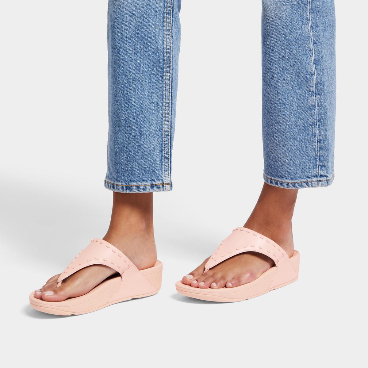 FitFlop Lulu GB1-A35 Toe-Post Sandals Women's Pink Salt Leather Rubber-Stud — фото 3