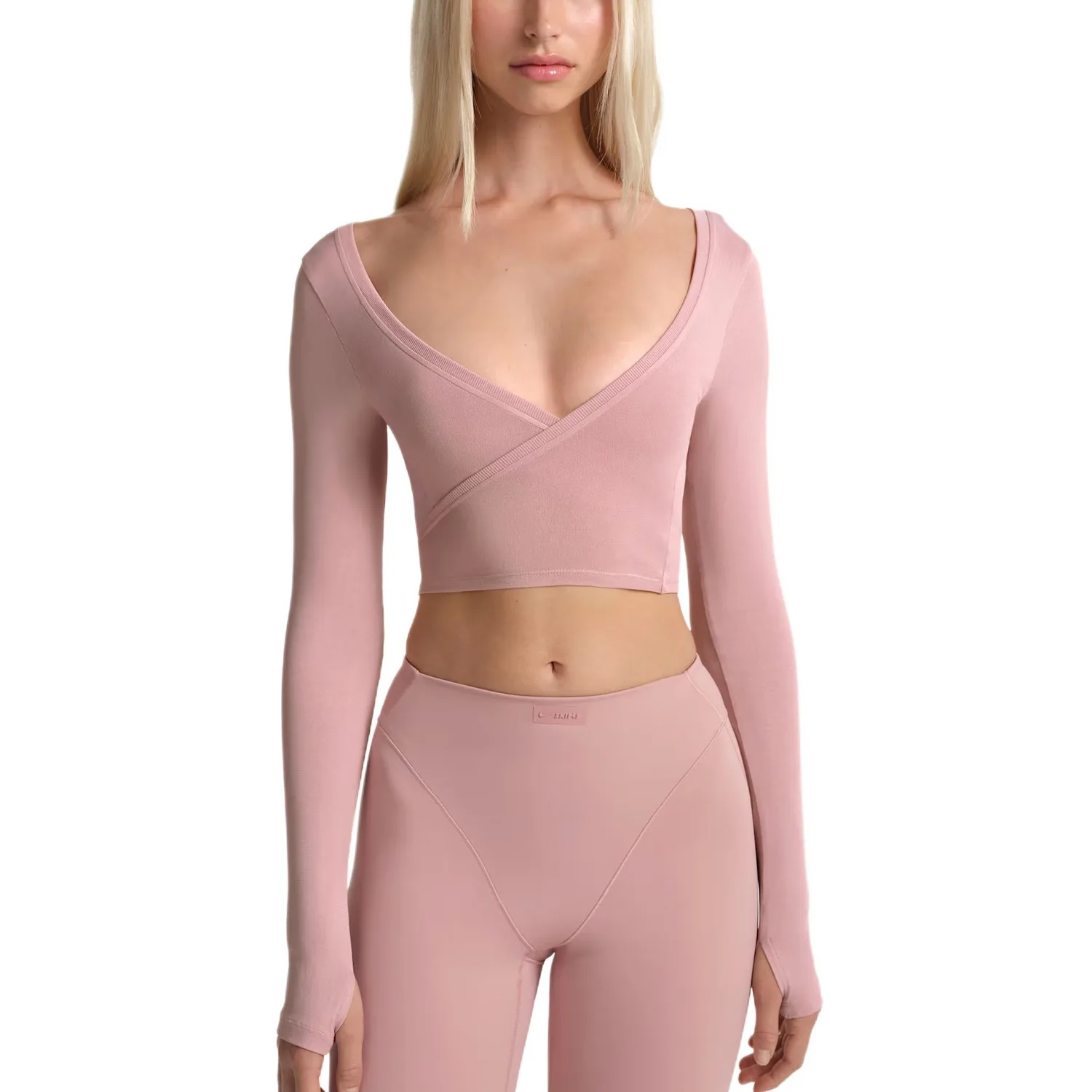 SKIMS Stretch Knit женский топ-блуза с длинными рукавами и запахом Nike, NSKM Swertia