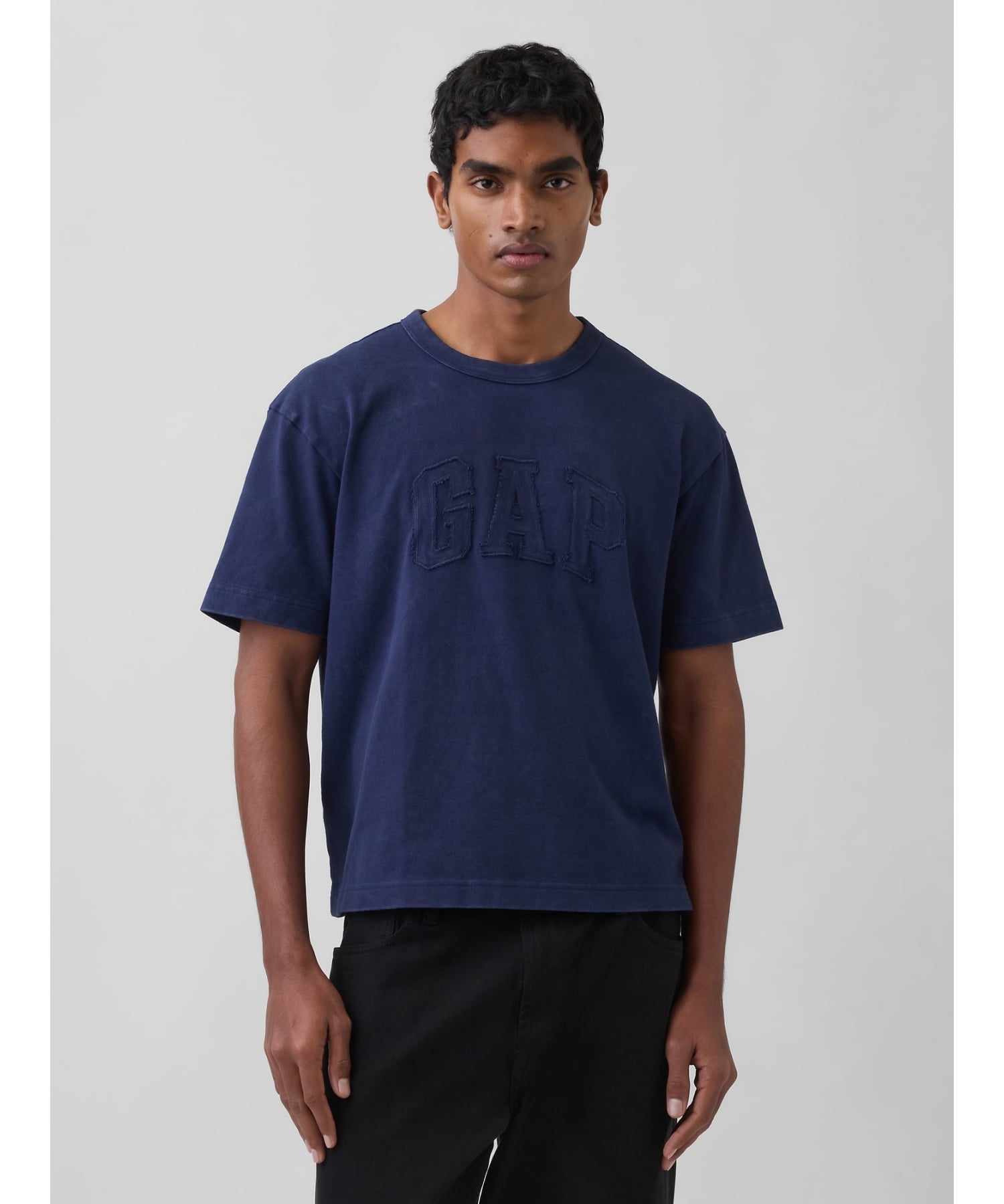 (U) Плотная футболка свободного кроя с логотипом GAP, укороченная, NAVY_UNIFORM