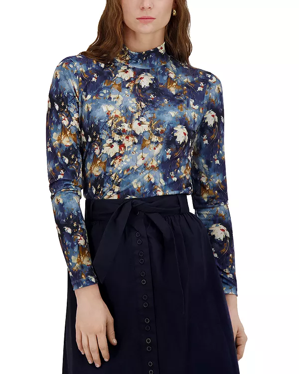 

Топ с воротником-стойкой и принтом Point, синий